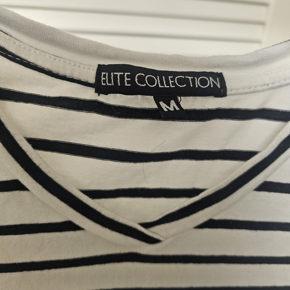Elite Collection Women's Black and White Striped Tee - Picture 4 of 4